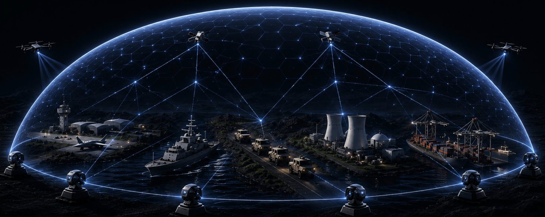 MobileDome — integrated autonomous defense infrastructure for bases, convoys, and ports